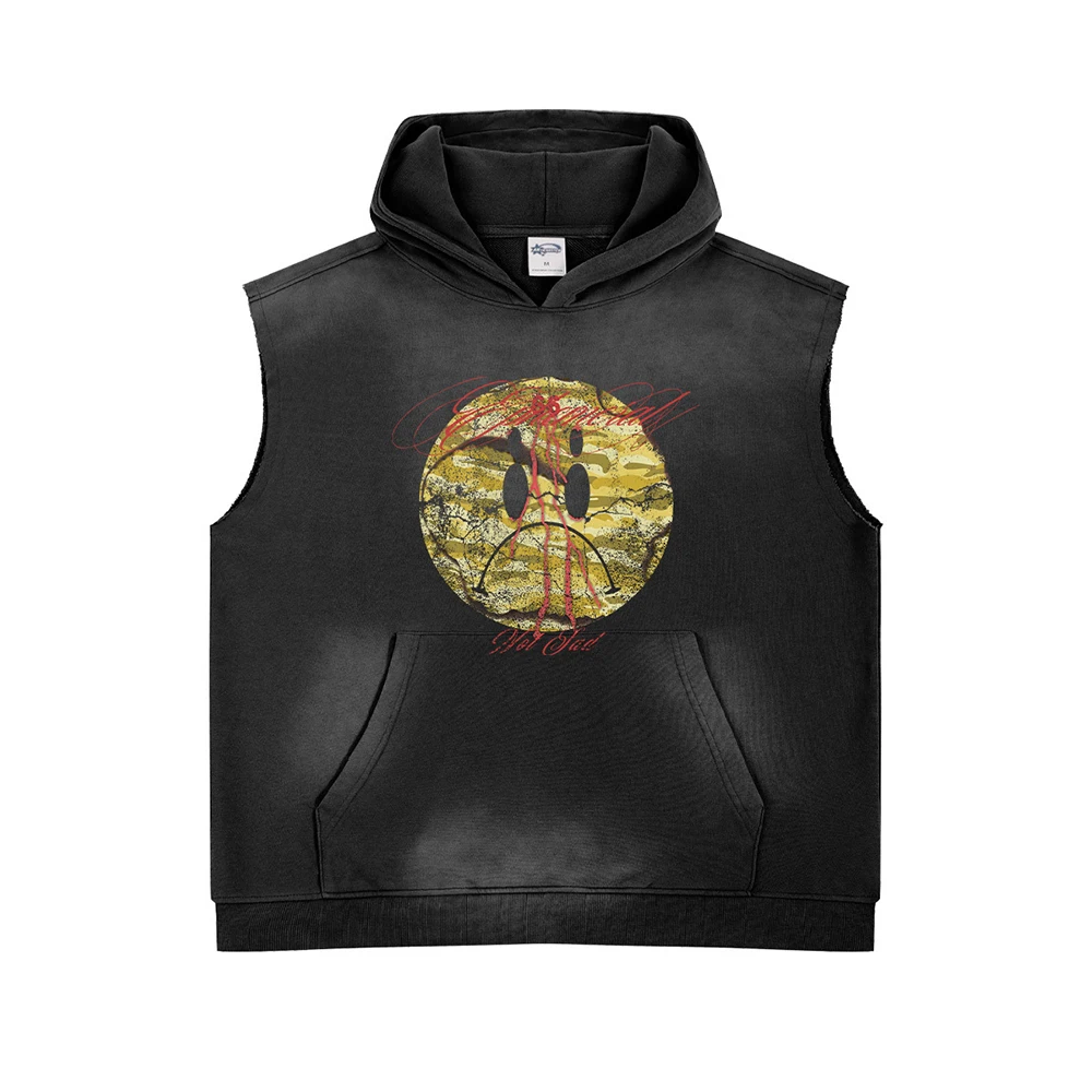 

Ретро стираная майка аниме мужские толстовки в стиле хип-хоп уличная одежда Y2k винтажная куртка без рукавов модная повседневная женская одежда с капюшоном