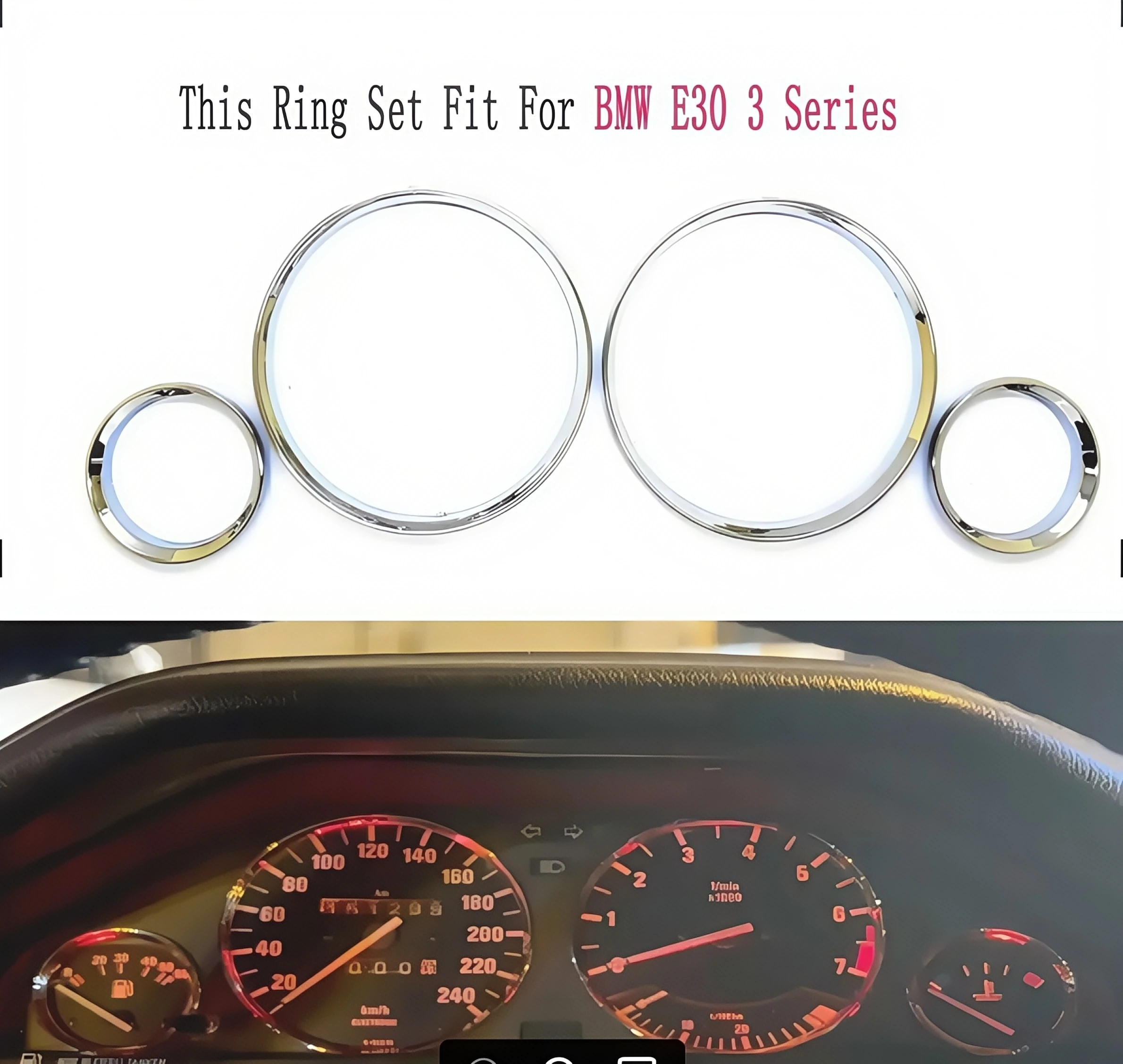 اكسسوارات السيارات كروم عداد السرعة مقياس حلقات الاتصال الحافة لسلسلة BMW E30 3 (كروم فضي)