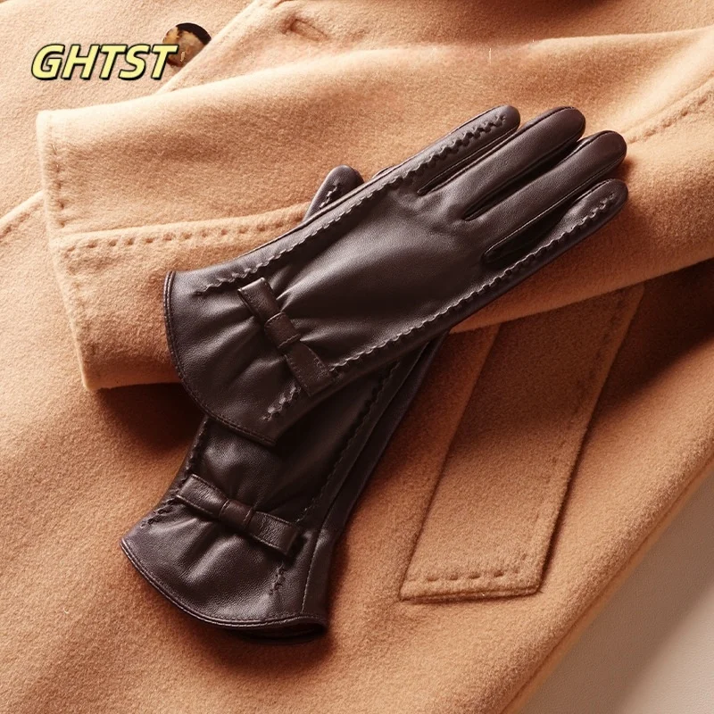 1 Pair Gloves of Winter Women Warm Real Sheep Leather Gloves Fashion Female Genuine Sheepskin Mittens High Quality Elegant