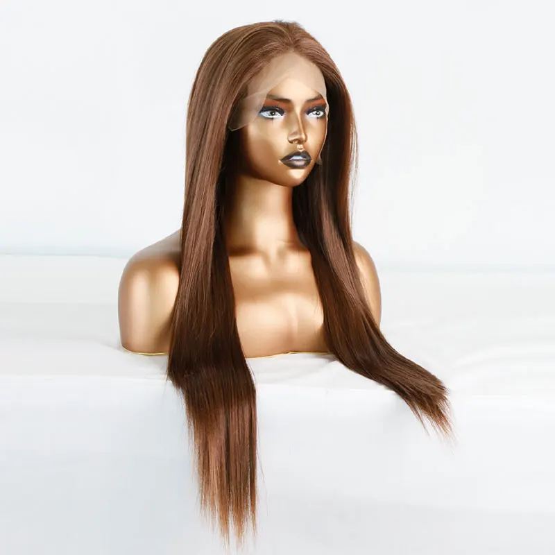 Auburn Brown Synthetic Hair Lace Front Wig Straight High Quality Heat Resistant Fiber Preplucked Natural Hairline For Women Wigs