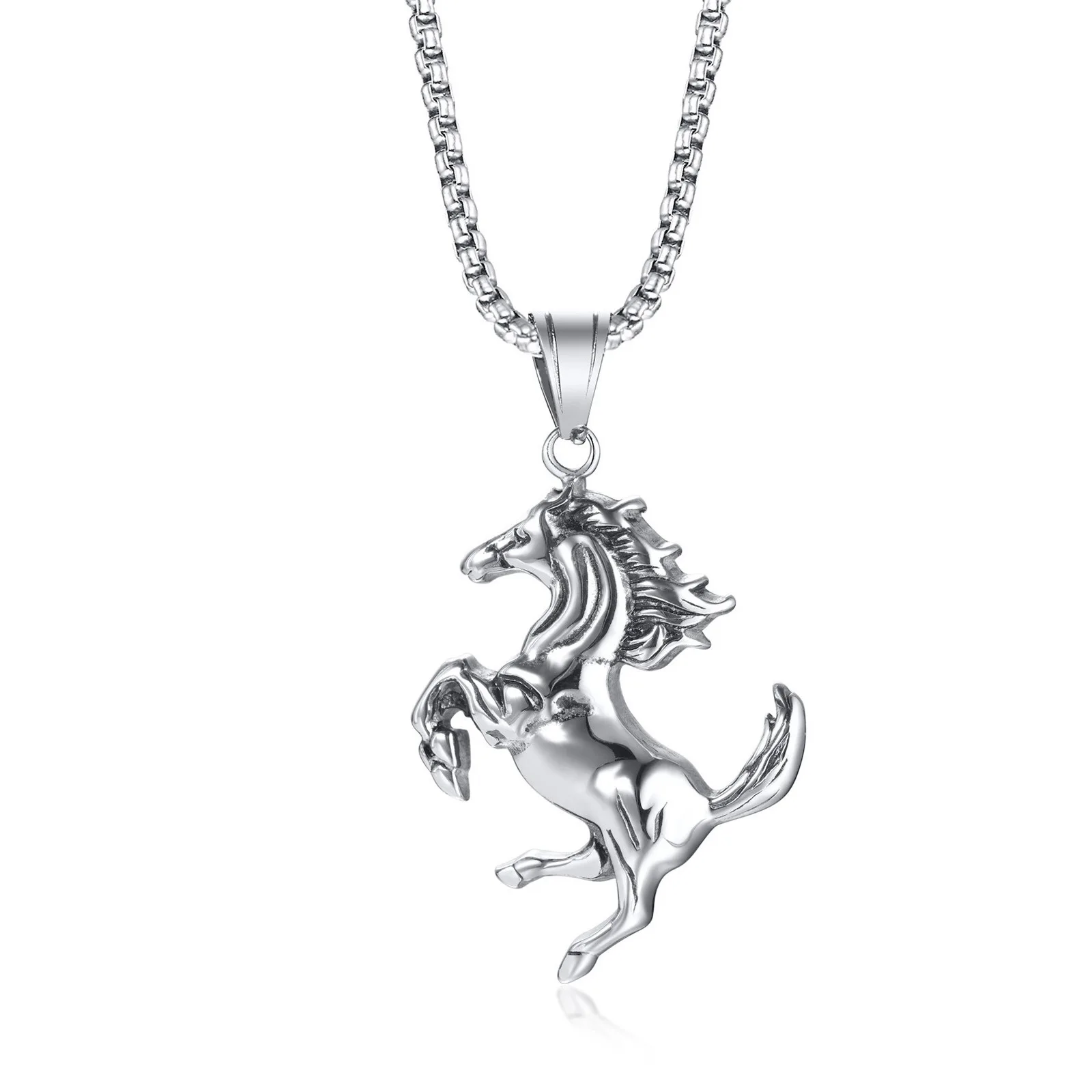 Titanium steel sweat blood horse pendant retro men‘s and women\'s stainless steel thousand-mile horse necklace accessories