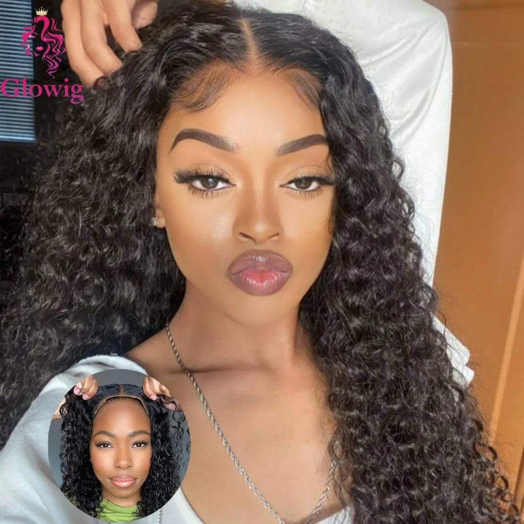 Ready to Wear Glueless Wigs Human Hair Pre-cut 4x6 Lace Closure Wig Easy Install Deep Curly Glueless Wig for Women