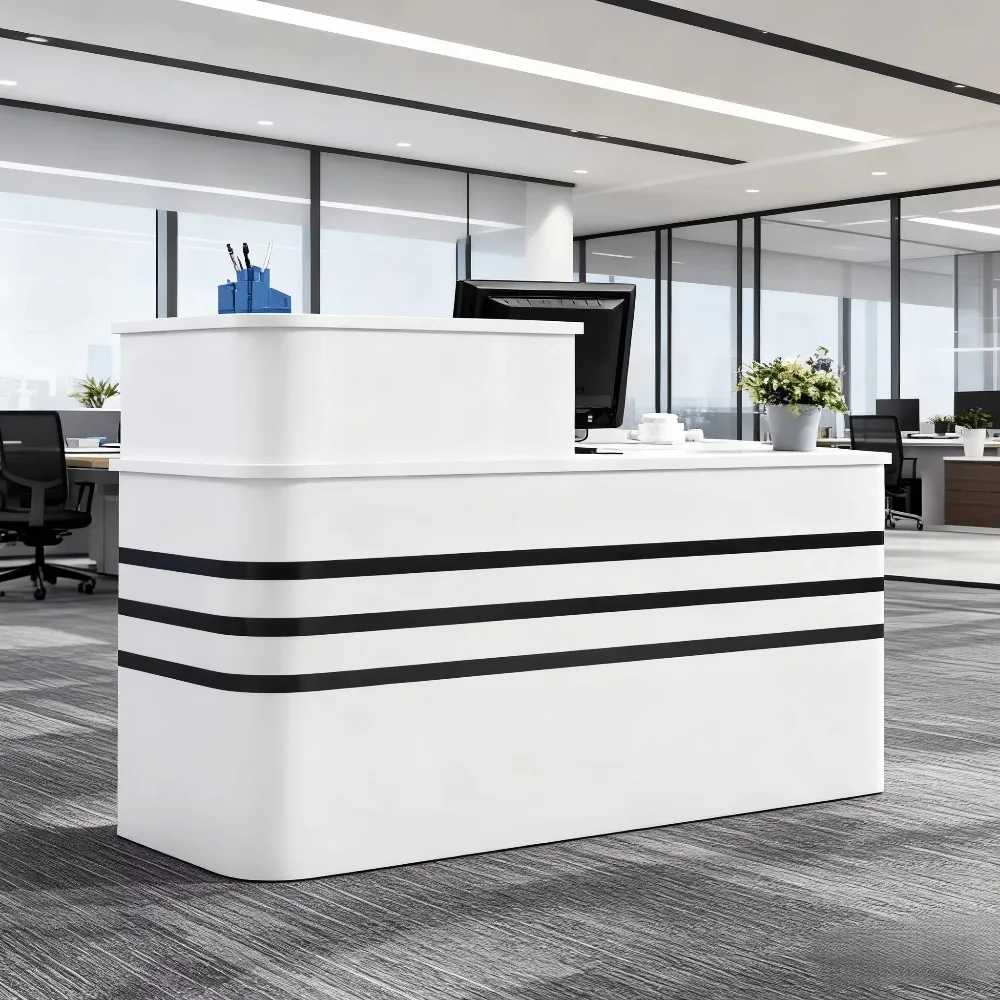 Modern solid wood rectangular office reception - compact front desk counter with stylish design