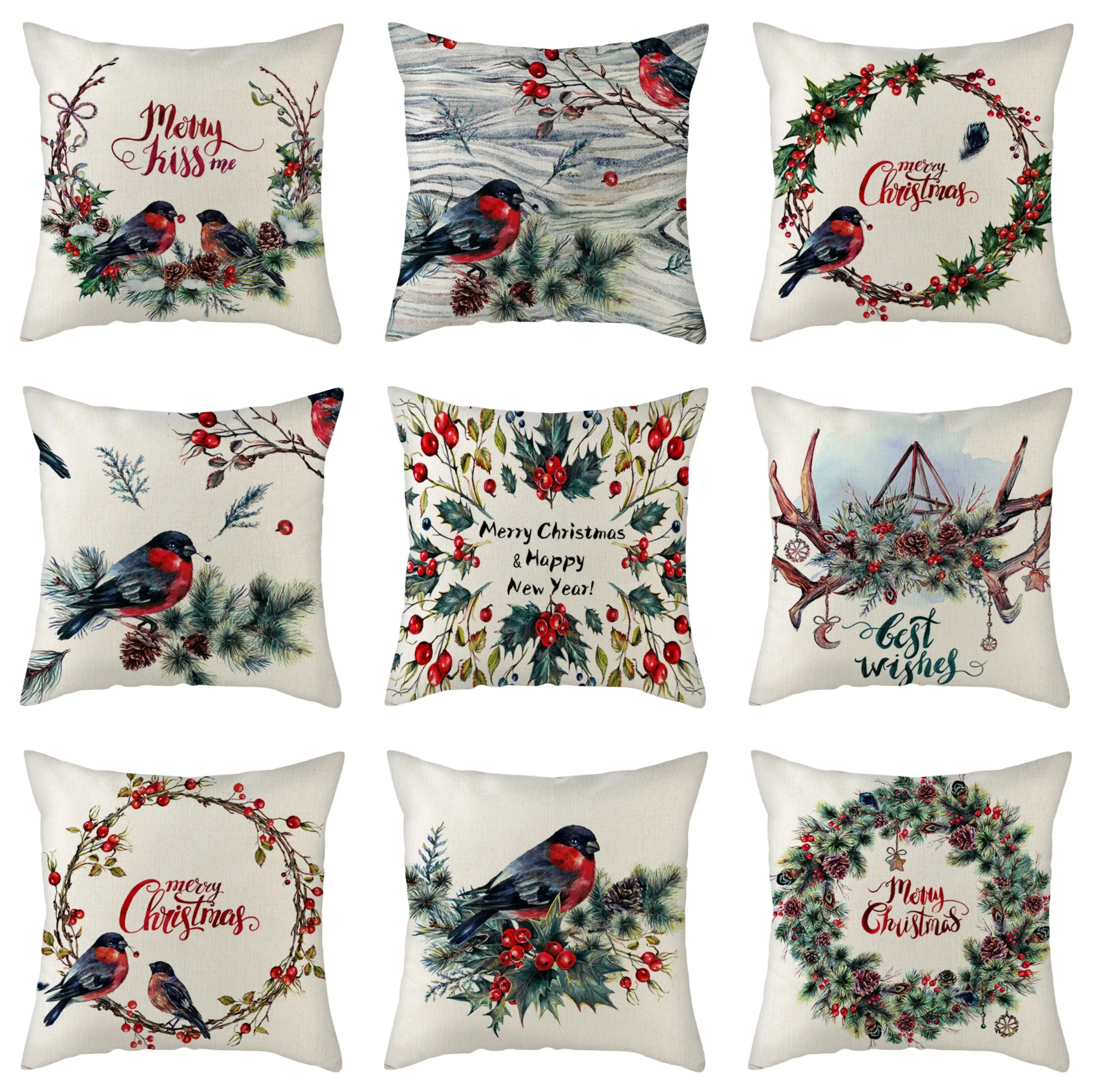 

45x45cm Cushion Christmas Cover Flower And Bird Series Polyester Sofa Pillow Case Home Sofa Decorative Garland Pillow Case