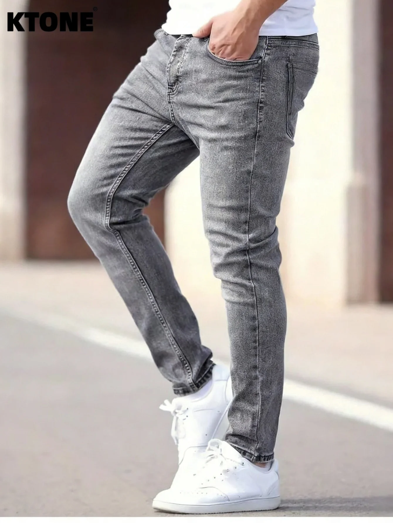 

Men's Gray Slim Fit Y2K Original Jeans Pants Drip Fashion Casual Denim Trousers No accessories or belts included