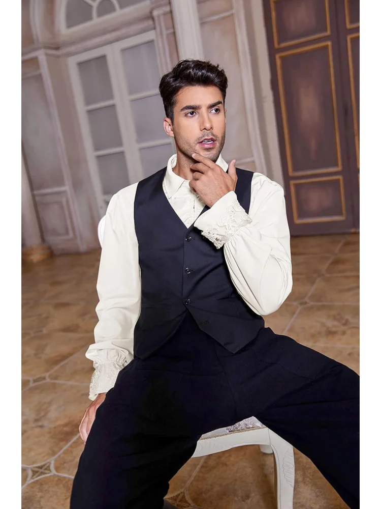 Mens Pirate Shirt Ruffle Victorian Renaissance Steampunk Vampire Poet Shirts Gothic Medieval Costume