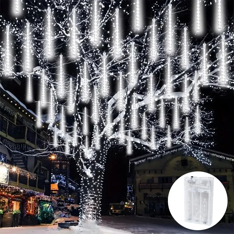 30cm LED Meteor Shower String Lights Halloween and Christmas Decorations, Fairy String Lights for Party Decor - AA Battery power