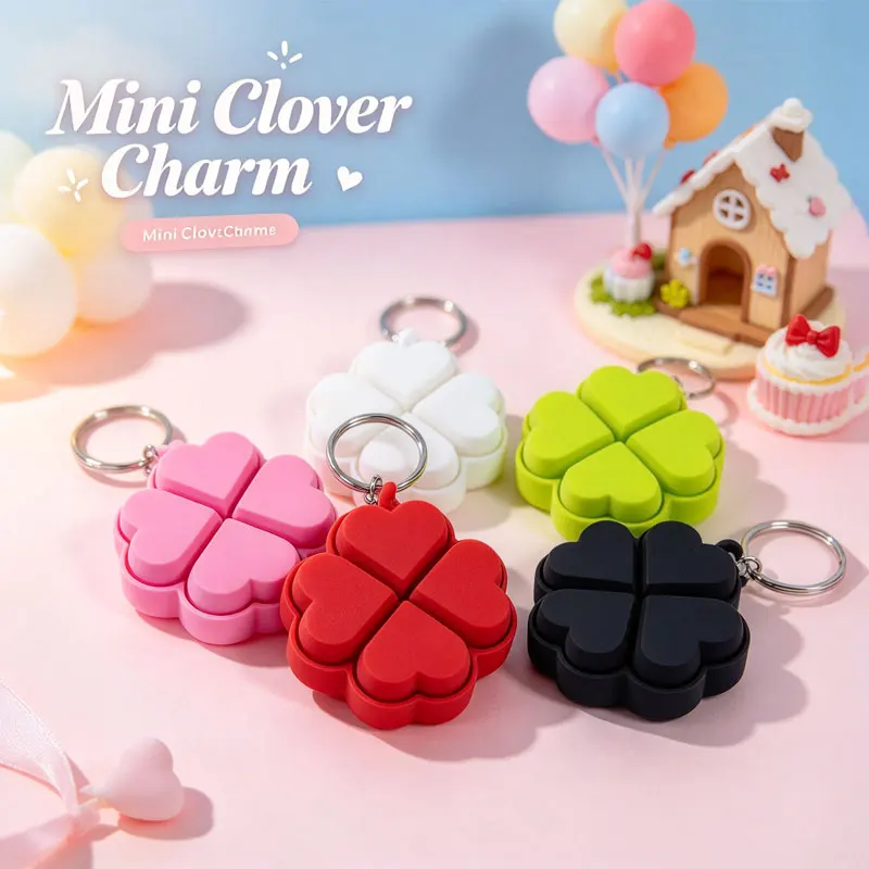 Lucky Clover Keycap Fidget Keychain Clicker Fidget Pendant Fingertip Stress Relief Charm
