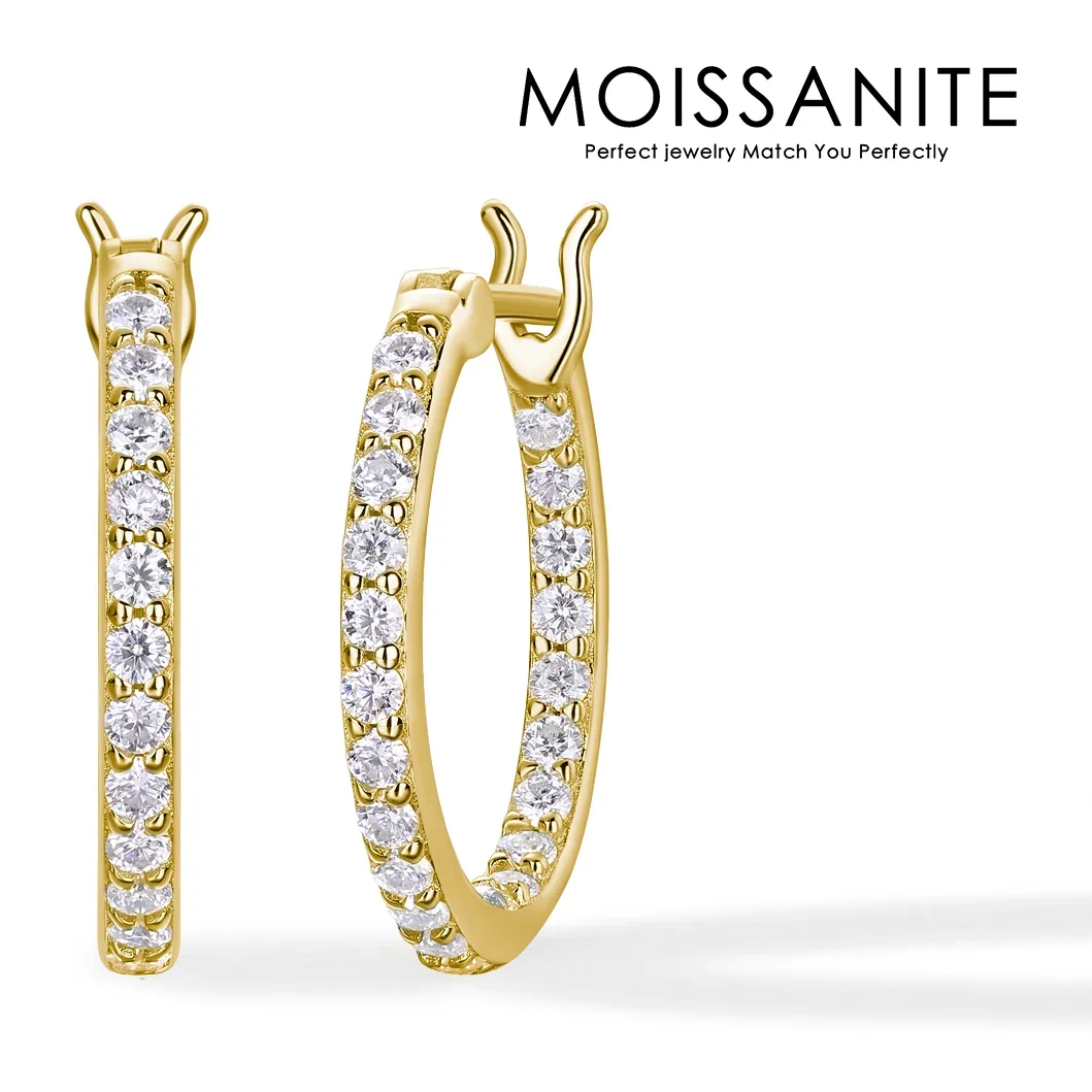 

1.75mm 18K Gold Plated Moissanite Hoop Earrings - Brilliant Pave Setting, Elegant Lightweight Hoops for Women, Everyday Luxury