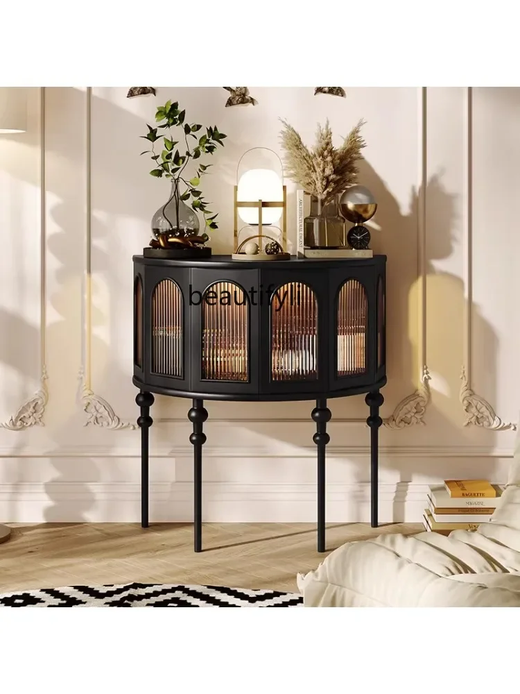 

K185 French Retro Entrance Cabinet Solid Wood Antique Style Roman Side Cabinet Nordic Style Hallway Corridor Curio Cabinet