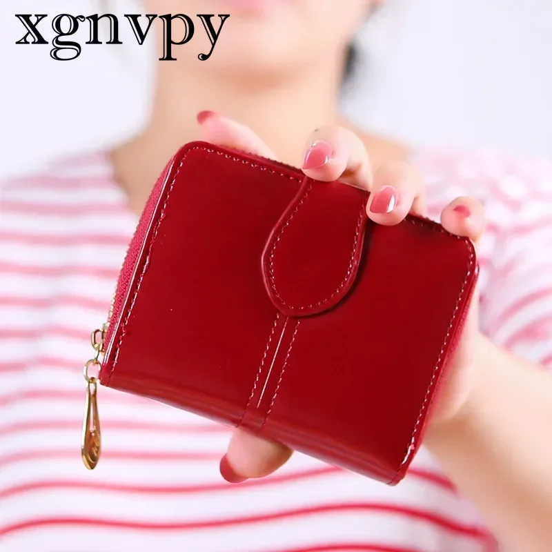 xgnvpy New Short Purse Women's Oil Wax Leather Vintage Coin Purse Buckle Coin Bag Women's Explosive Fashion