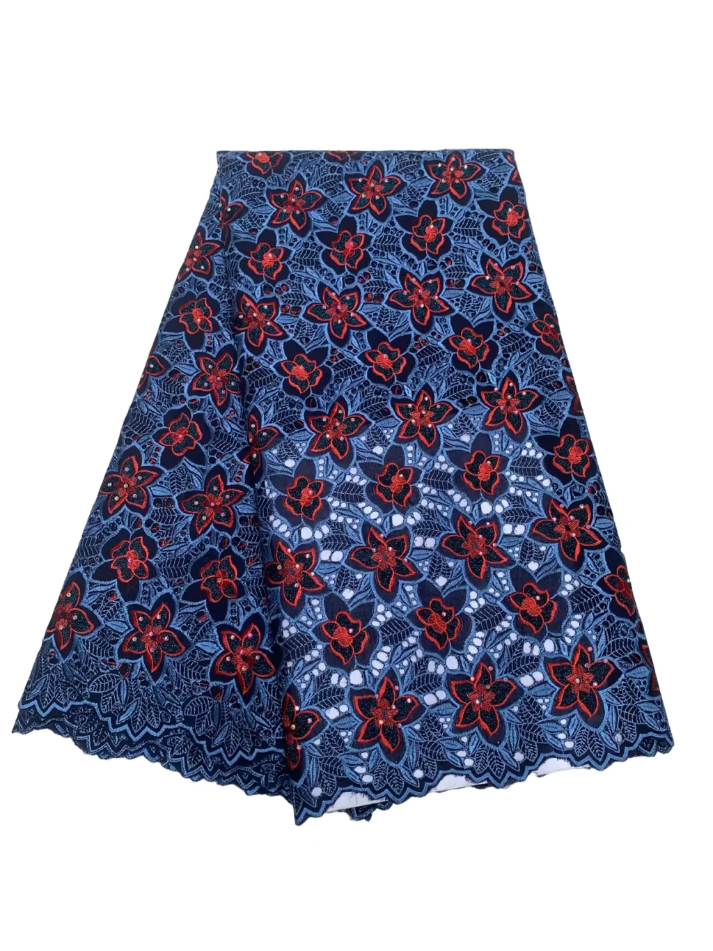 

Hollow Out 100%Cotton Lace Fabric With Stones African Lace Fabric Blue Nigerian Swiss Voile Lace in Switzerland For Party Dress