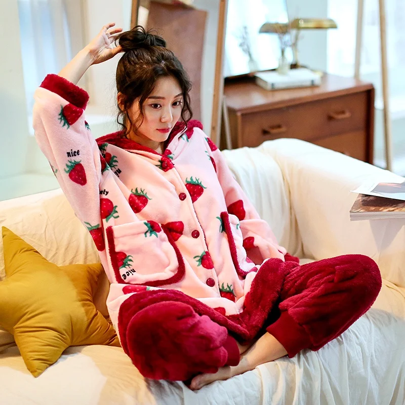 bananagirl-women's-coral-fce-pajamas-set-sweet-sle-home-clothes-spwear-long-sve-hooded-polyester-fabric-home-leisure