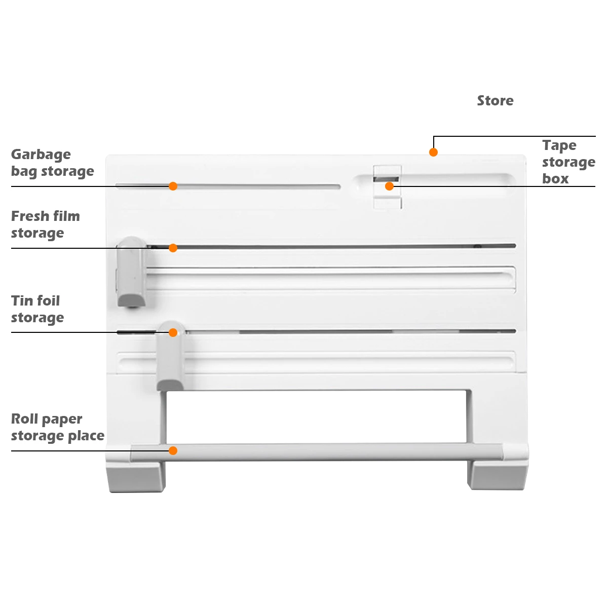 Kitchen Plastic Wrap Paper Towel Holder Towel Storage Rack Storage Rack with Cutlery Aluminum Foil Grill Paper Storage Organizer