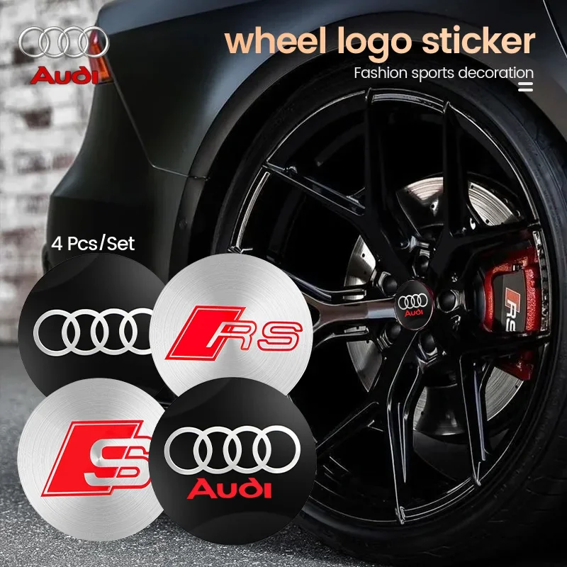 56mm Car Styling 56mm Wheel center Hub Cap Car sticker For AUDI RS S SLINE quattro A4 A3 A6 Q3 Q7 TT B8 8P 8V Q5 A5 A1 A7 A2 Q2