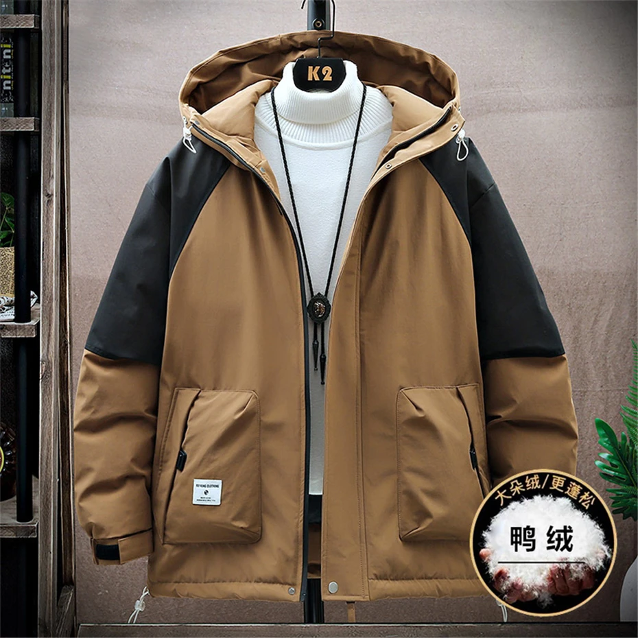 8XL Plus Size Down Jacket Men Winter Warm Thick Jackets Fashion Patchwork Puffer Jacket Winter Hooded Down Coat Male