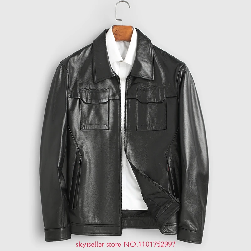 

High Quality Genuine Leather Jacket Men First Layer Cowhide short Jacket Spring Autumn Leather Coats