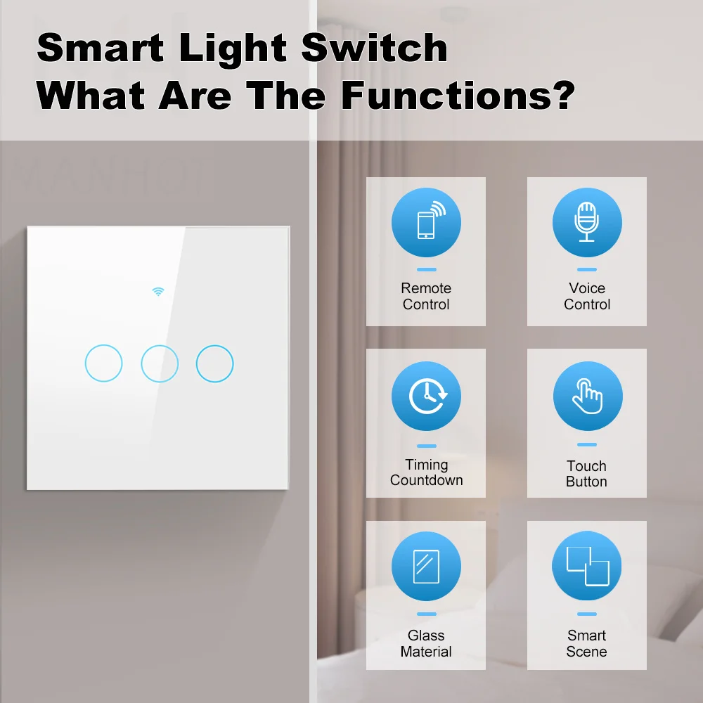 Tuya Wifi Smart Light Switch No Neutral Wire Touch Panel EU Wall Switch Wireless Remote Control Voice Control Alexa Google Home