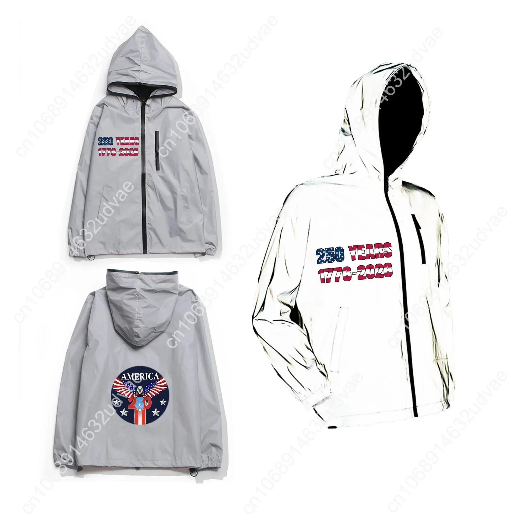 America 250th Anniversary 1776-2026 Reflective Jacket Men Women Youth Coat Zipper Hooded Sweatshirt Windbreaker Customized TOPS