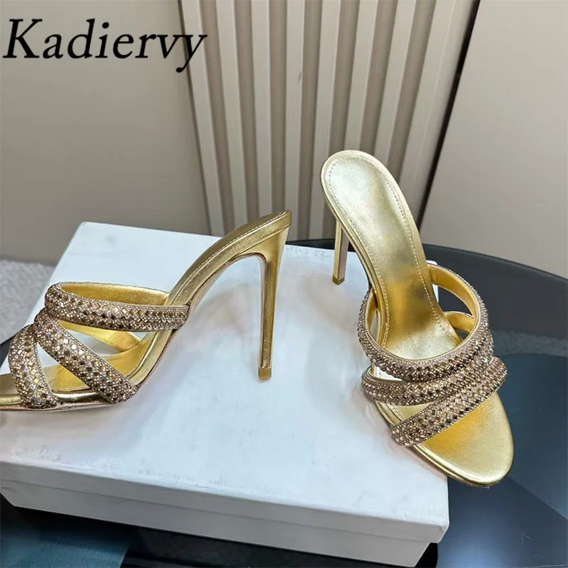 Sexy High Heels Slippers Women Luxury Crystal Party Dress Shoes Woman Summer Slides Rhinestone Stiletto Gladiator Sandals Woman