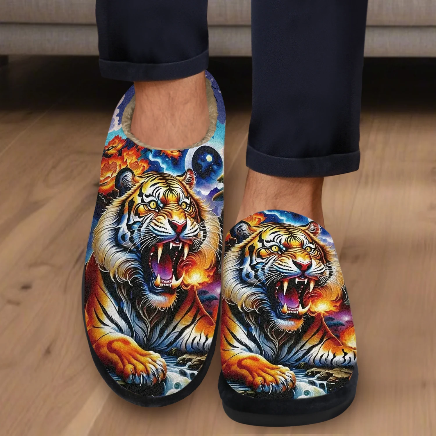 

Men's Slip-On House Shoes - Thickened Non-Slip Sole & Plush Interior - Warm Indoor Slippers for Living Room, Bedroom