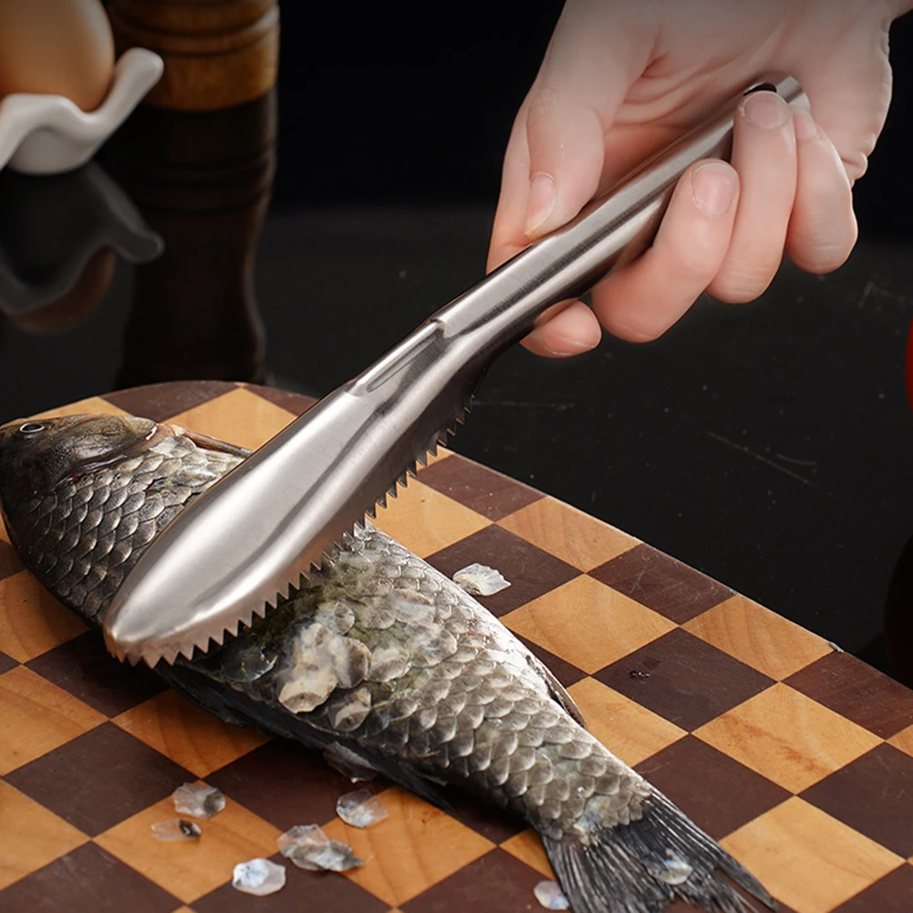 Stainless Steel Fish Scale Remover Tool For Kitchen With Cover Mess-Free Fish Descaler Tool Professional Kitchen Use