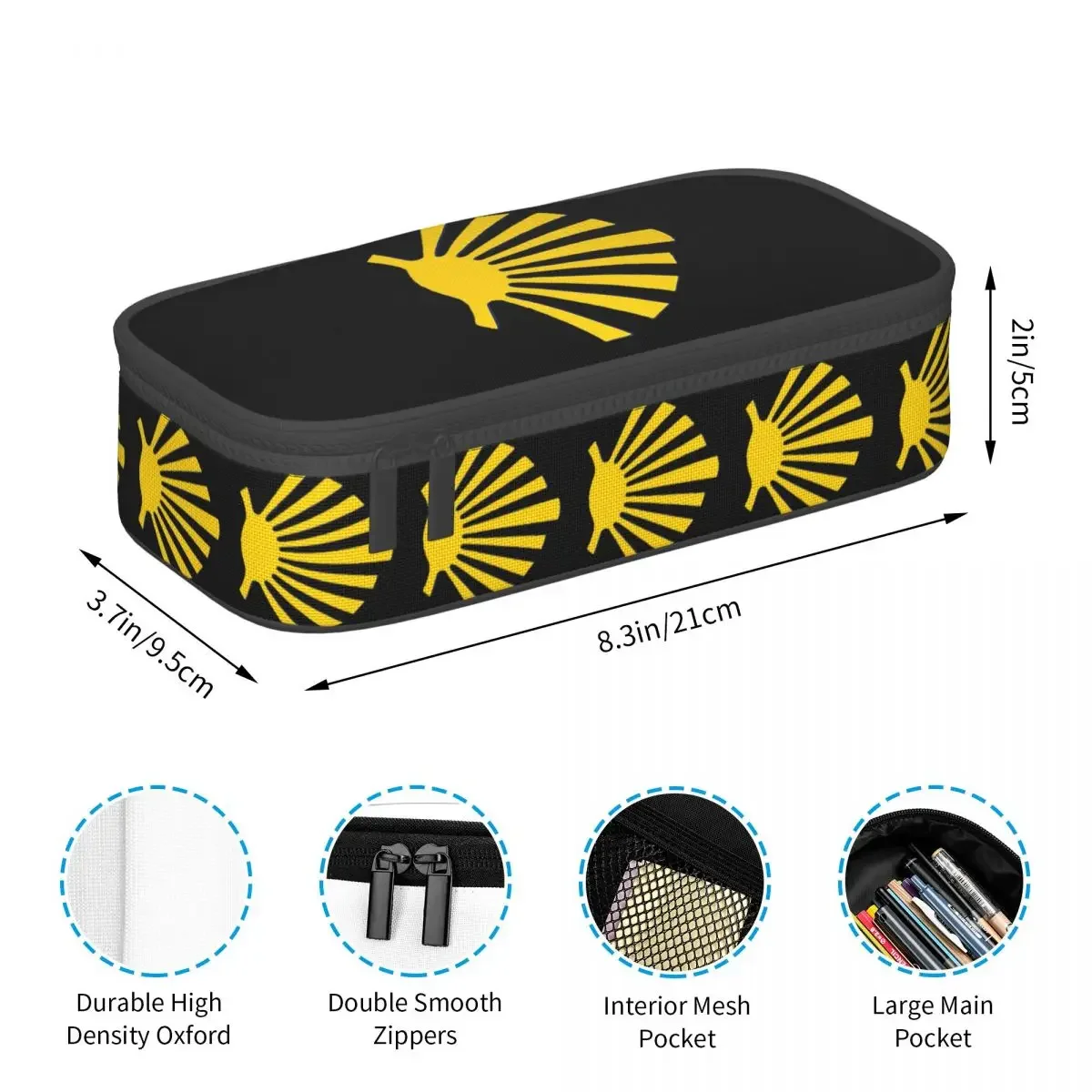 Camino De Santiago Symbol Large Yellow Scallop Shell Pencil Case for Kids Pen Box Pencil Bag Stationery Supplies Pen Holder Bag