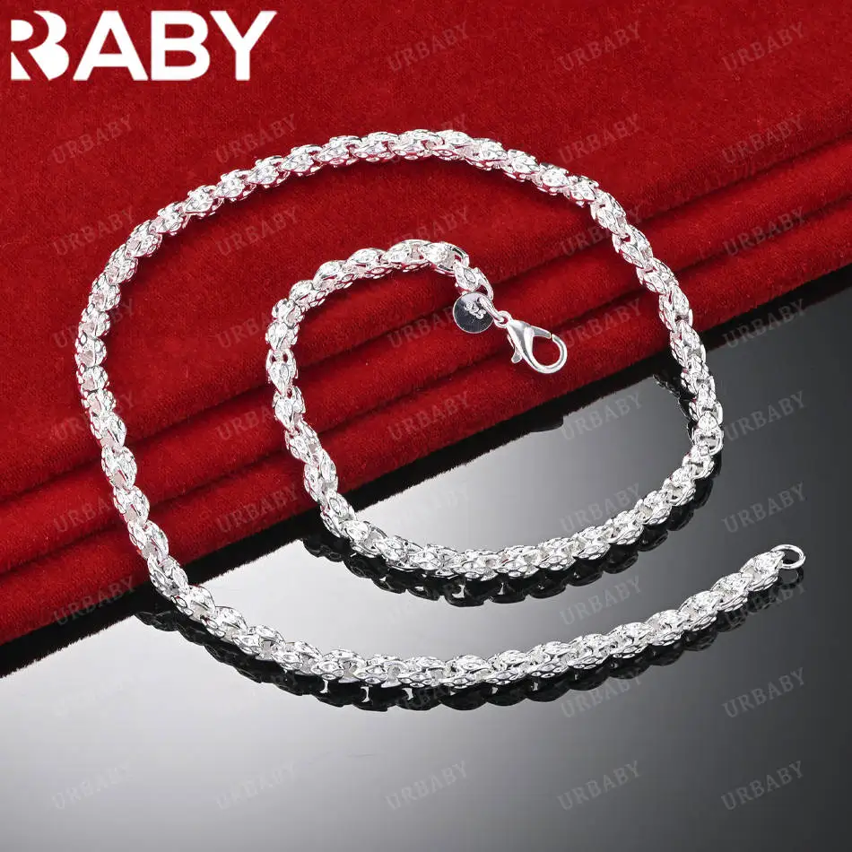 

URBABY 925 Sterling Silver 50cm Chain Necklace For Women Men Charm Trend Birthday Gifts Fashion Party Fine Jewelry
