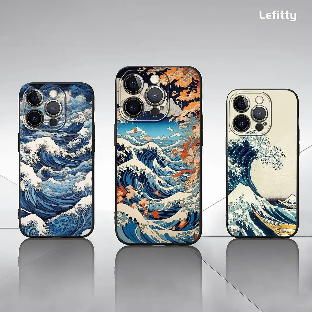 Classic Great Wave Kanagawa Phone Case For iPhone 16 15 14 13 Pro Max Plus Mini Frosted Soft Shell Funda Shockproof Cases
