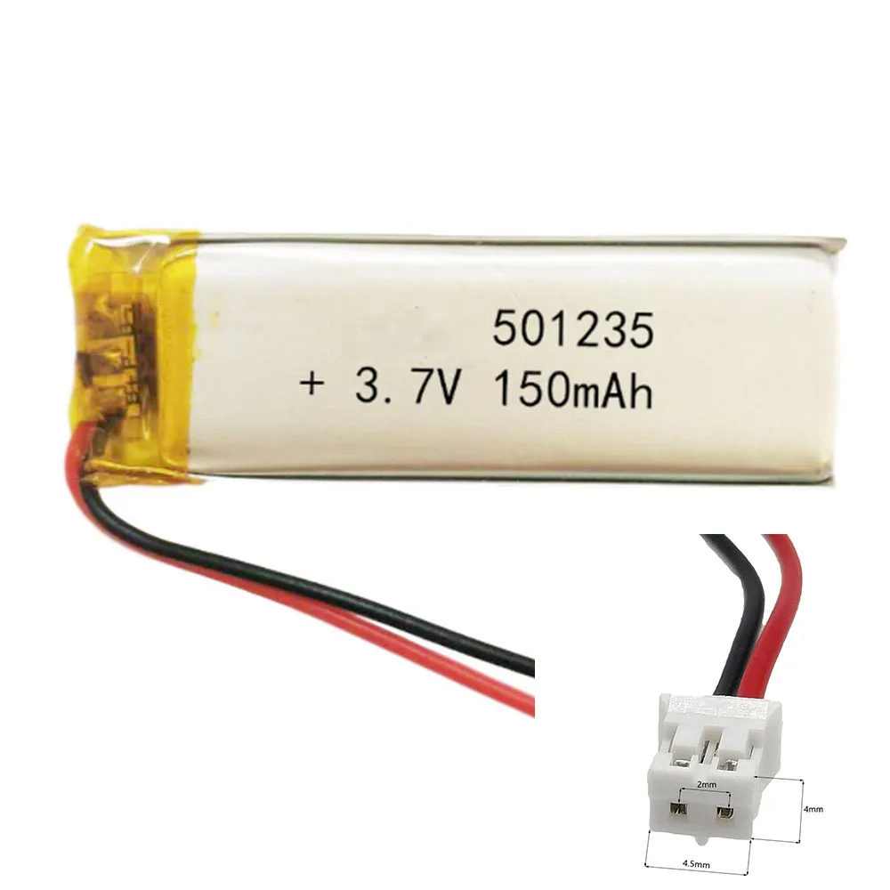 3.7V 150Mah 501235 Li-Ion Li-Polymer Li Battery 2.0 JST 2Pin For LAPTOP POWER BANK ELECTRIC TOYS MP4 MP3 CHARGING POWER