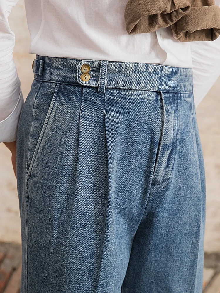 

Neapolitan Mr Deer Casual Straight Leg Jeans High Waist Cotton Polyester Blend Resistant Wearable for Men Spring Fashion