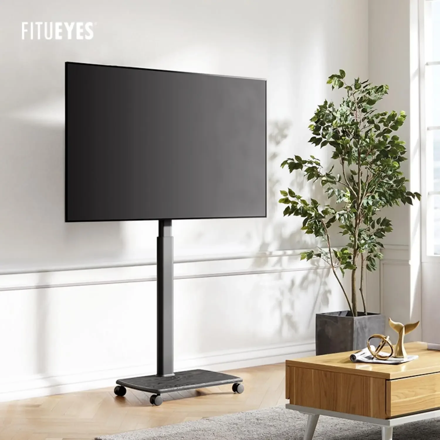 Rolling TV Floor Stand for 32 to 75 Inch TVs, Portable Tall TV Stand on Wheels, Black Mobile TV Cart with Castors, Swivel Mount,