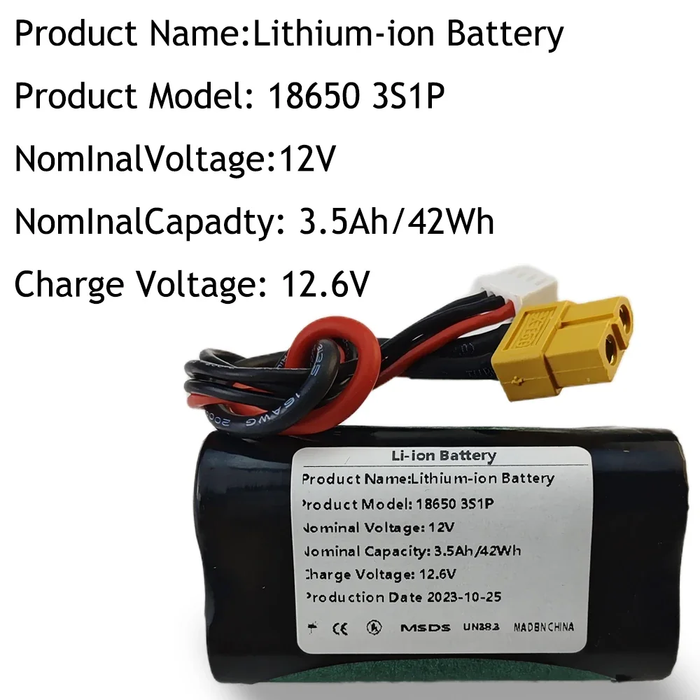 3S1P 12V 3.5Ah 12.6V High Capacity UAV Rechargeable Li-ion Battery for Various RC Airplane Drone Quadrotor XH2.54-4P XT60