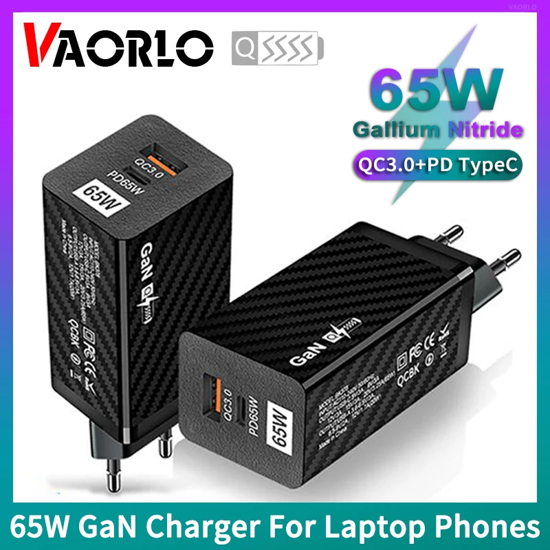 65W GaN Charger QC3.0+Type-C PD65W 5V/3A 9V/3A 12V/3A 15V/3A 20V/3.25A 65W MAX Quick Charging For Laptop Phones US/EU Adapter