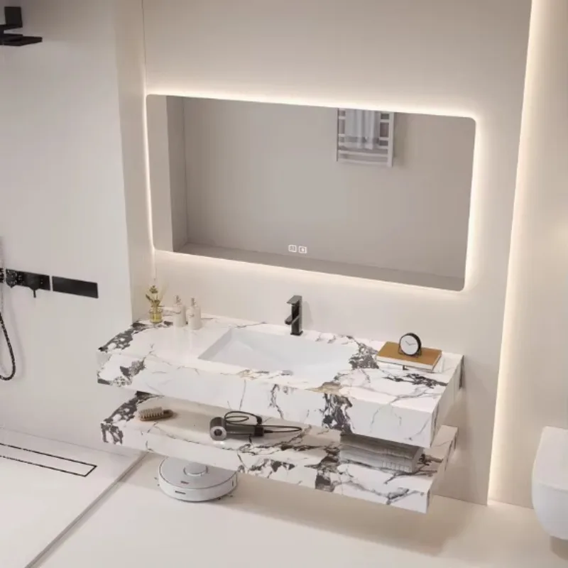 Modern Design Wall Mounted Washbasin Bathroom Vanity Mirror Double Sink Bathroom Cabinet Vanity Set with Light Emitting DiLight
