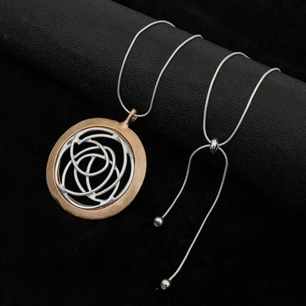 new retro round hollow pattern necklace women's design sense niche long sweater necklace