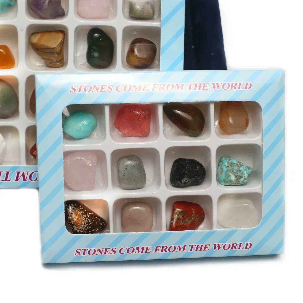 1 Set of Natural Semi Precious Stone Crystal Agate Irregular Mineral Specifications Raw Stones Gift Box Pendants Collectibles
