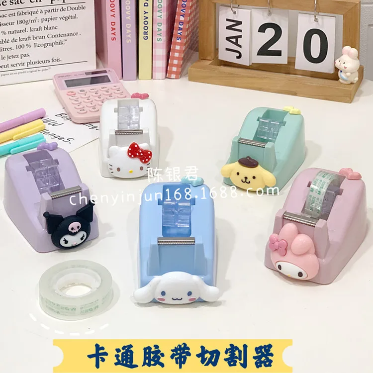 

Anime Sanrio Hello Kitty Kuromi Cinnamoroll Mini Tape Cutter Cartoon Students Handmade Tools Non-slip Adhesive Tape Dispenser