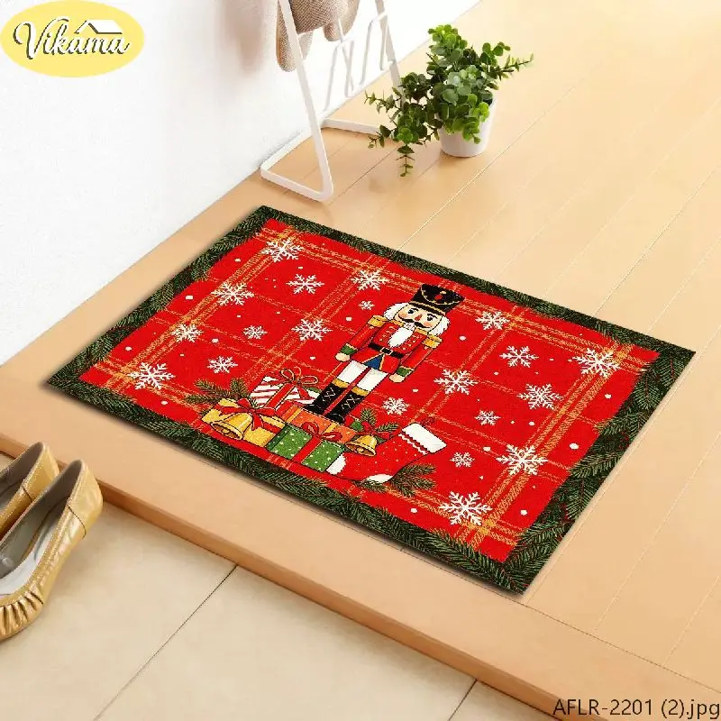 VIKAMA Christmas Doormat Nutcracker Gifts Stockings Bells Coir Entrance Doormat for Outdoor Front Door Porch Xmas Home Decor