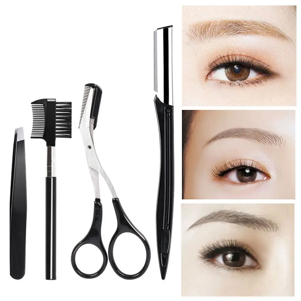 4 ピース/セットプロフェッショナルフェイスエピレーターとブラシコームヘアリムーバーメイクアップツールかみそり眉毛ピンセット眉毛トリマーキット