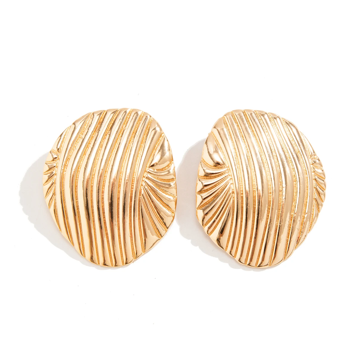 IngeSight.Z Vintage Metal Big Oval Stripe Stud Earrings for Women Punk Gold Color Geometric Earrings Party Jewelry Gift 2023