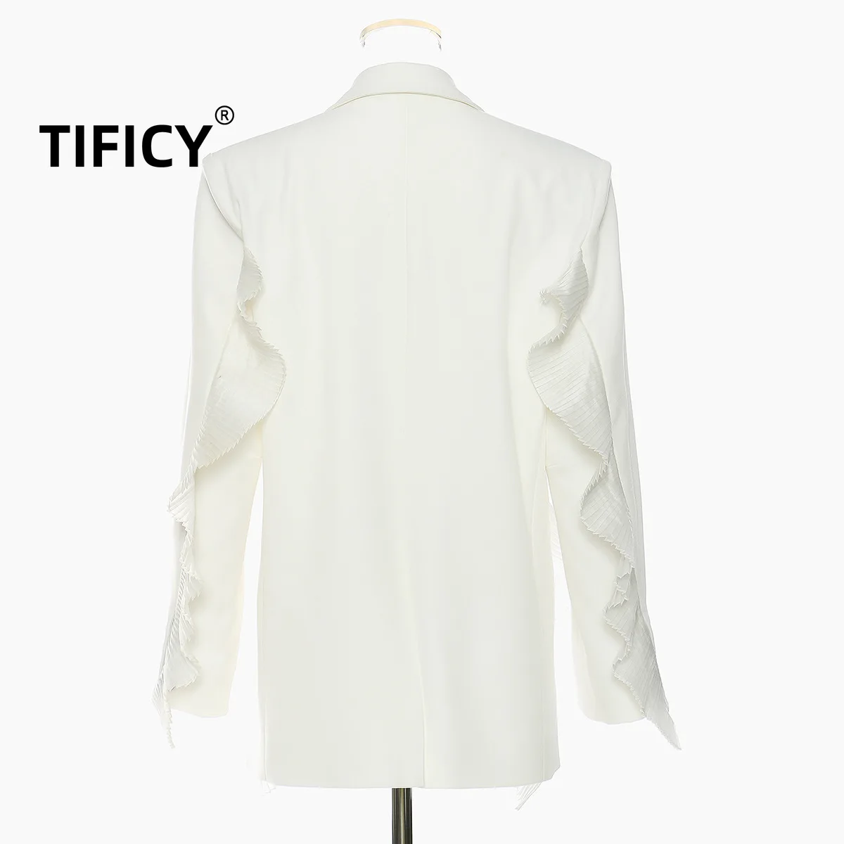 Tificy Autumn Blazers Women's Ultra Heavy Duty Patchwork Pleated Fairy Style Casual Suit Jacket Top