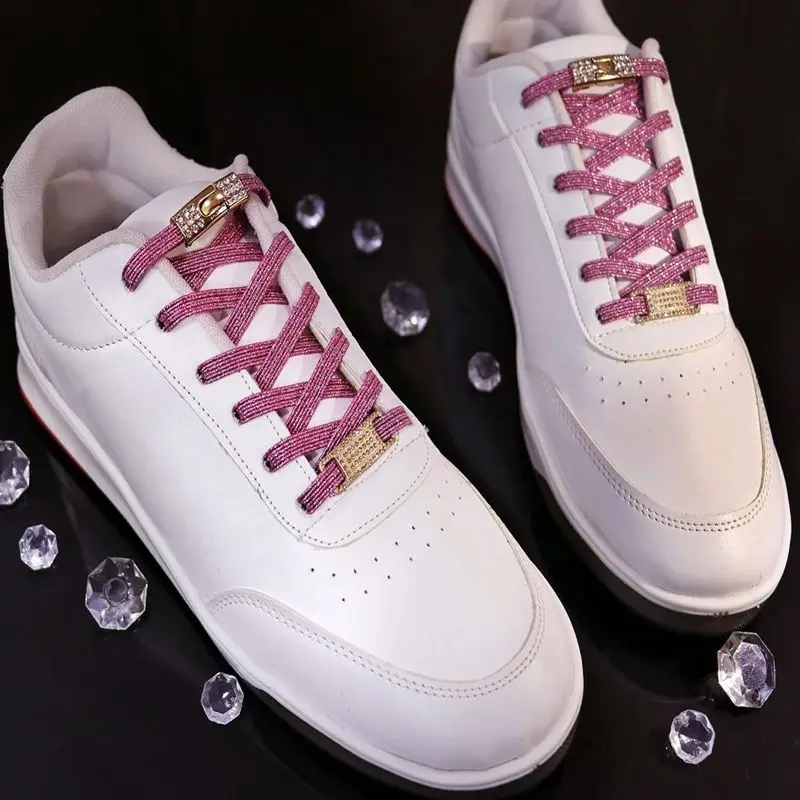 Elastic No Tie Shoe Laces Bling Diamond Cross Locks Shoelace Charms for Women Sneakers Luxury Smart Buckle AF1 Metal Shoelaces