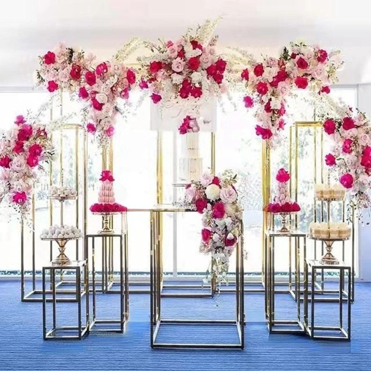 

Hot Sale Metal Stainless Steel Gold Table Plinth Pedestal rectangle For Wedding Decoration plinths pedestal stand baby shower