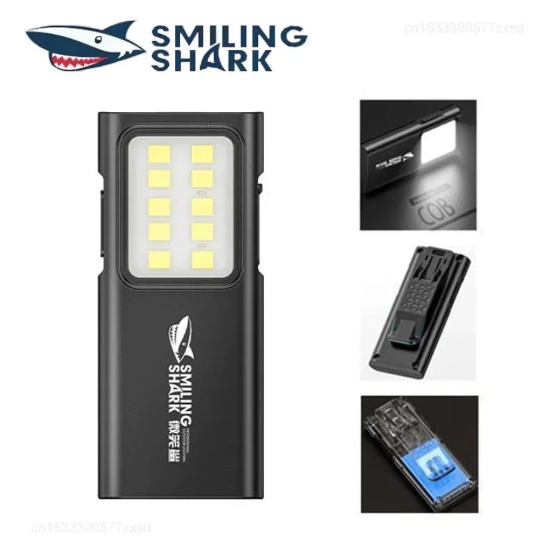 Smiling Shark TIP065 Mini wiederaufladbare Arbeitsscheinwerfer, COB-Flutlicht-Taschenlampe, mit Clip-Design, für Laufen im Freien, Wandern