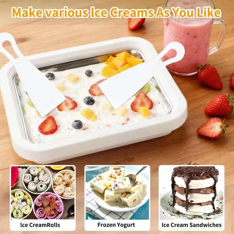 Cordless Multi-Functional Stir-Fry Ice Maker Easy Clean Anti-Griddle Plate for Home DIY Yogurt Ice Cream Slush Making