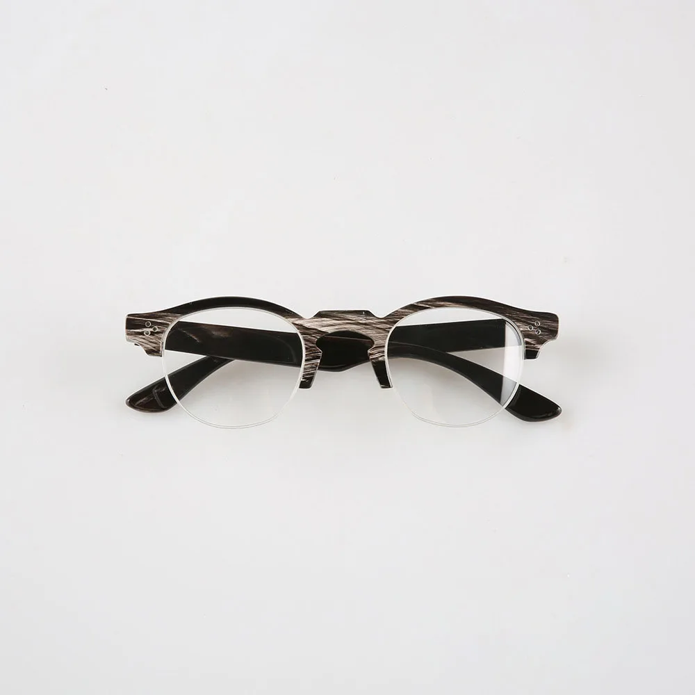 Eyewear Retro Half Rim Classic Rivets Handmade Buffalo Horn Reading Eyeglass Frames Women Men Prescription Unique Glasses Frame