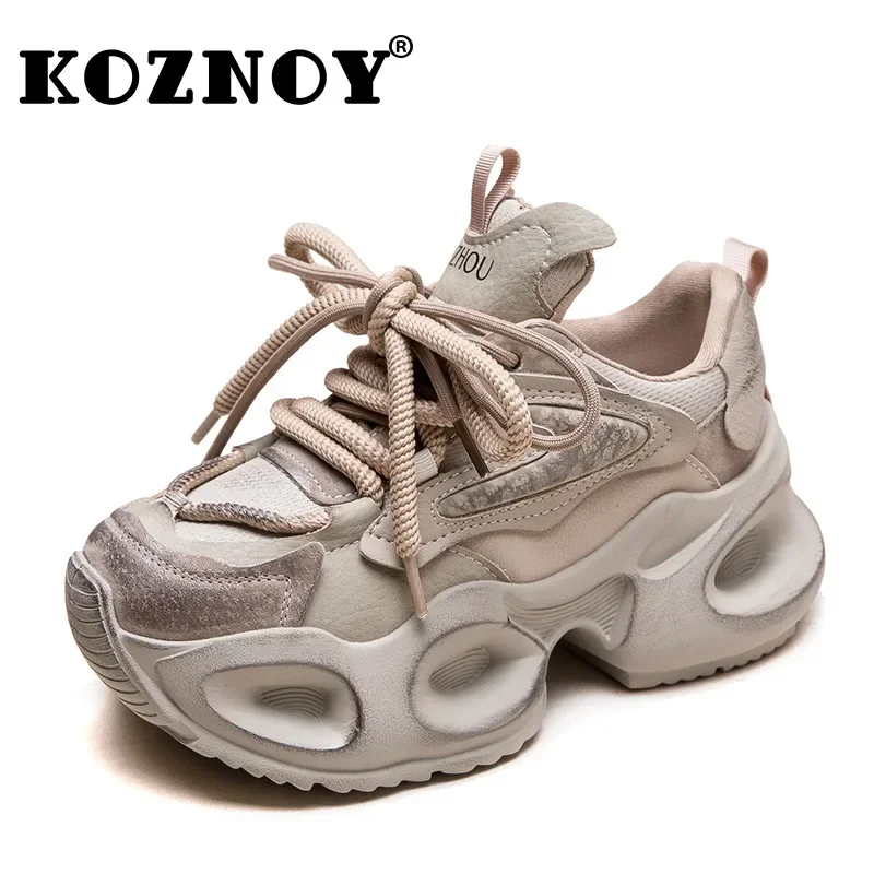 

Koznoy 5cm New Genuine Leather Women Platform Wedge Flats Summer Spring Autumn Vulcanize Chunky Sneakers Loafer High Brand Shoes