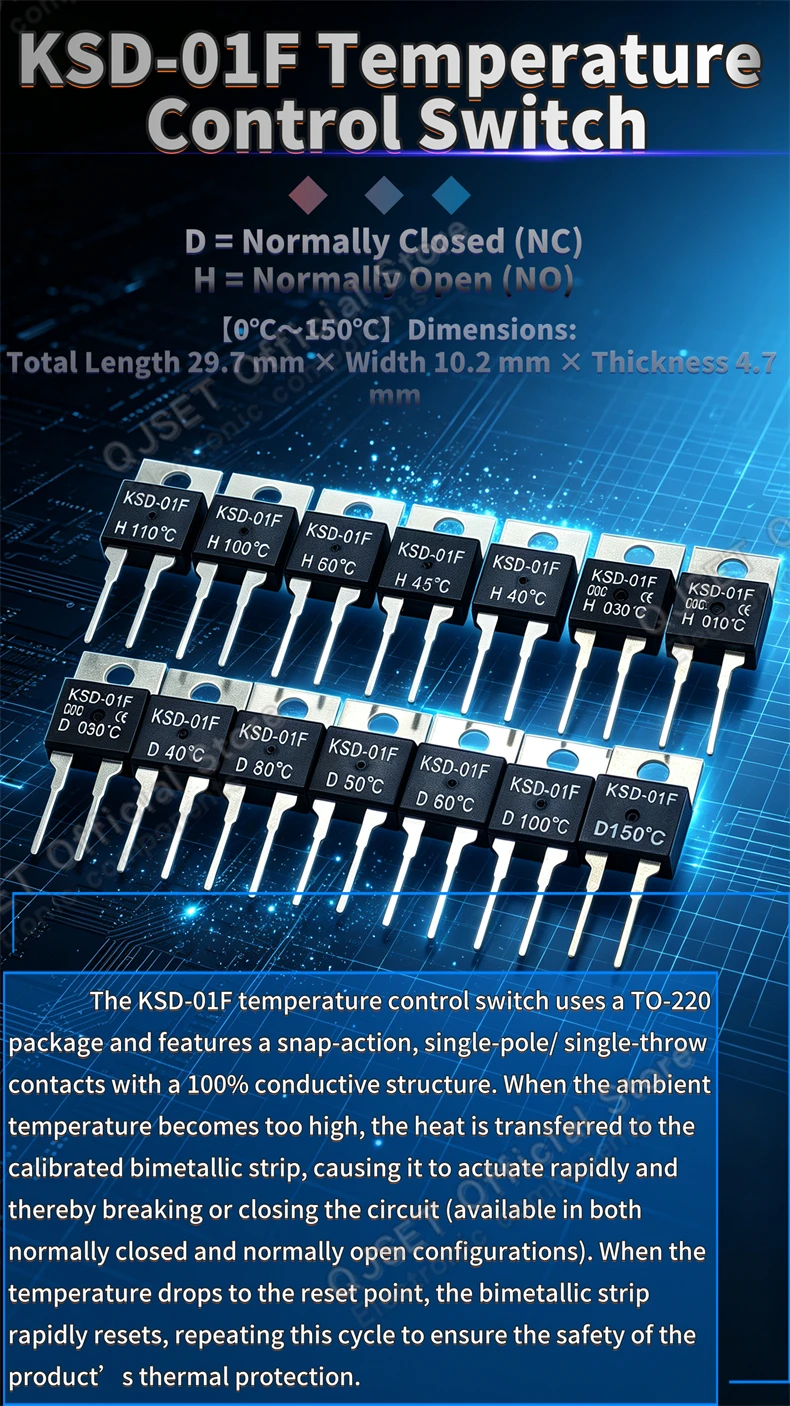 40 50 60 70 80 90 100 GradC NC Normalerweise Geschlossen NO Normalerweise Offen 1,5A Thermoschalter Temperatursensor Thermostat KSD-01F JUC-31F – Detail 1