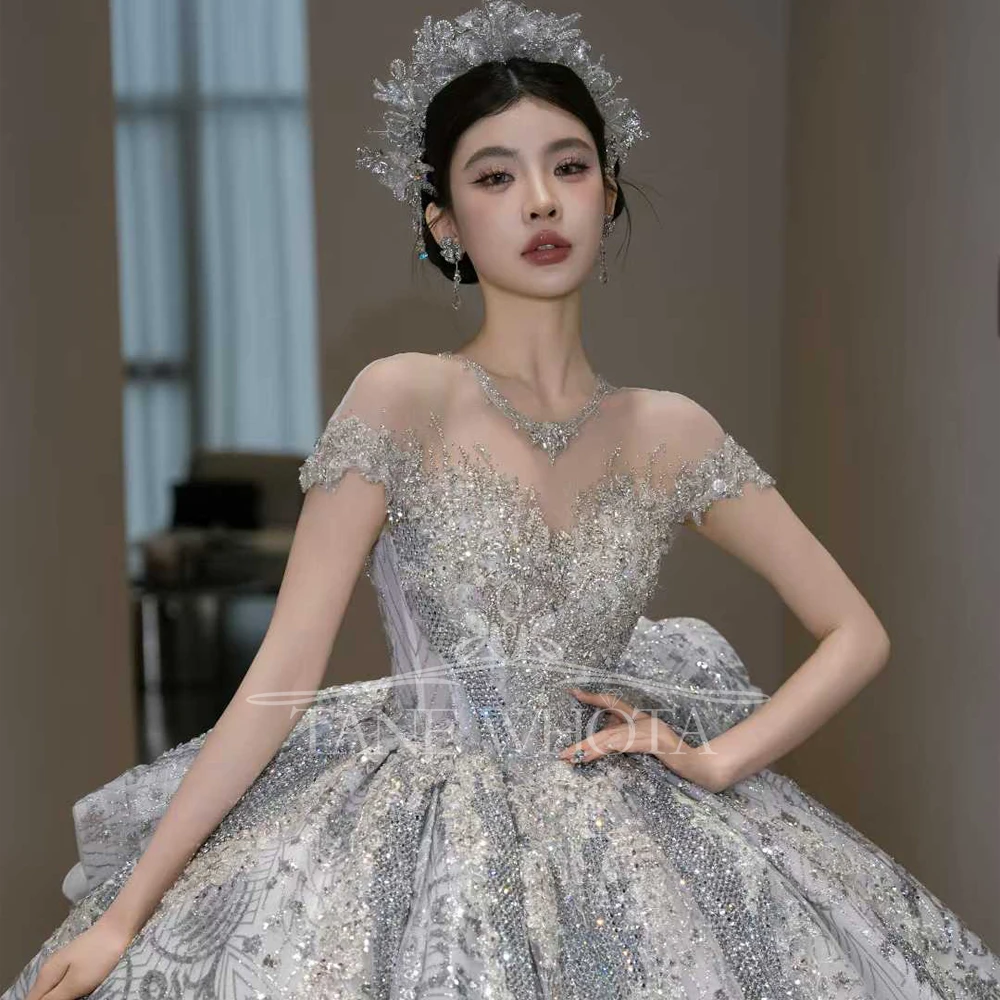 Vestidos Noivas O ネック半袖ビーズ刺繍スパンコール 2025 高品質の高級ウェディングドレスカスタマイズ